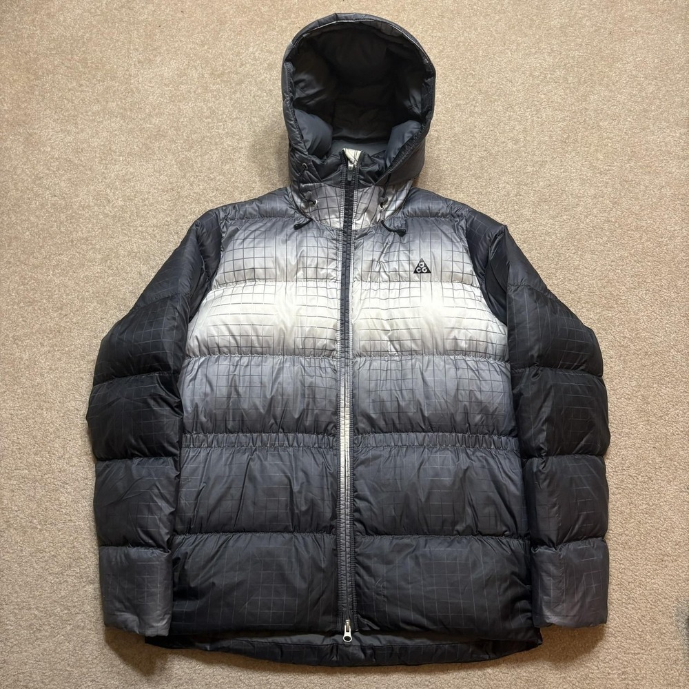 Nike ACG Jacket Womens Large 12-14 Gray Hooded Down Puffer Winter 332856-016